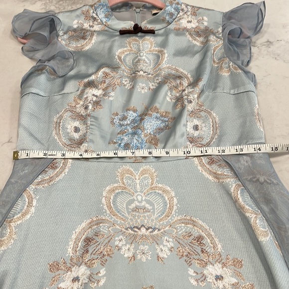 Women’s satin blue and brown dress - Picture 10 of 11